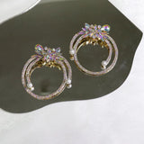 Exaggerated Rhinestone Flower Hoop Earrings Wedding Jewelry Women