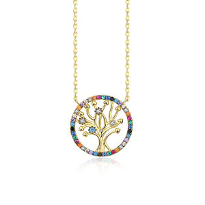 Colorful Diamond Tree Of Life Pendant Necklace 925 Sterling Silver
