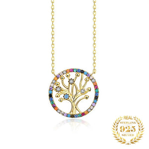 Colorful Diamond Tree Of Life Pendant Necklace 925 Sterling Silver