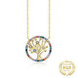 Colorful Diamond Tree Of Life Pendant Necklace 925 Sterling Silver