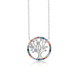 Colorful Diamond Tree Of Life Pendant Necklace 925 Sterling Silver