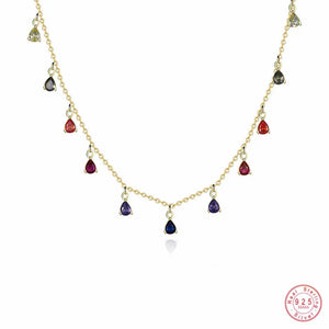 Colorful Tassel Water Drop Zircon Necklace for Women 925 Sterling Silver