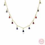 Colorful Tassel Water Drop Zircon Necklace for Women 925 Sterling Silver