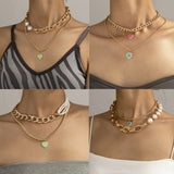 Multicolor Peach Heart Multilayer Necklace Love Chain Pearl Necklace