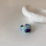 INS Pearl Colorful Rainbow Drop Oil Stitching Irregular Geometry Joint Ring