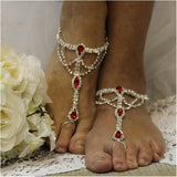 Red Crystal Bohemian Wind Ladies Finger Ring Foot Chain