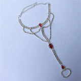 Red Crystal Bohemian Wind Ladies Finger Ring Foot Chain
