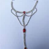 Red Crystal Bohemian Wind Ladies Finger Ring Foot Chain