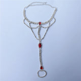 Red Crystal Bohemian Wind Ladies Finger Ring Foot Chain