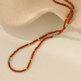 Vintage Warm Brown Seed Beads Necklace for Women