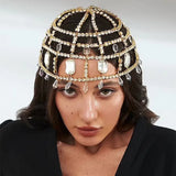Rhinestone Hollow Square Stone Head Chain Hair Jewelry for Women