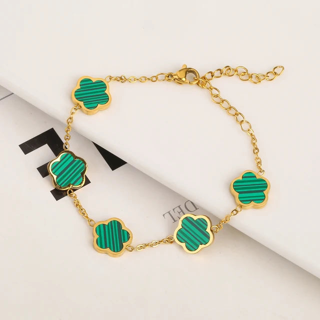 Stainless Steel Five Leaf Flower Bracelet - Girl Wedding Jewelry