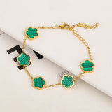 Stainless Steel Five Leaf Flower Bracelet - Girl Wedding Jewelry