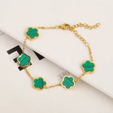 Stainless Steel Five Leaf Flower Bracelet - Girl Wedding Jewelry