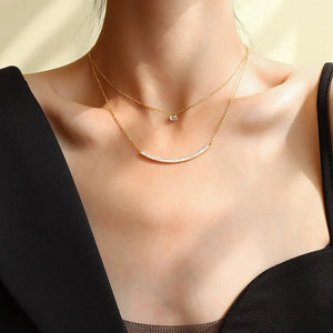 Stainless Steel CZ Paved Smiled Layered Pendant Necklace