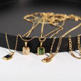 Minimalist Green Multicolor CZ Square Pendant Necklace Women Gift