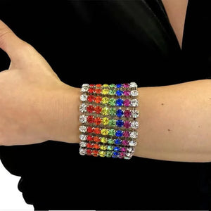 Multicolor Rhinestone Rainbow Bracelet Bangle Hand Jewelry for Women