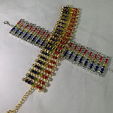 Multicolor Rhinestone Rainbow Bracelet Bangle Hand Jewelry for Women