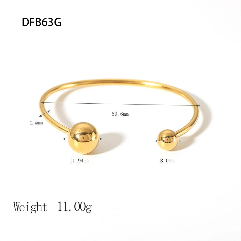 INS Stainless Steel Bracelets 18K Plated Ball Cuff Bangles for Women