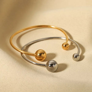 INS Stainless Steel Bracelets 18K Plated Ball Cuff Bangles for Women