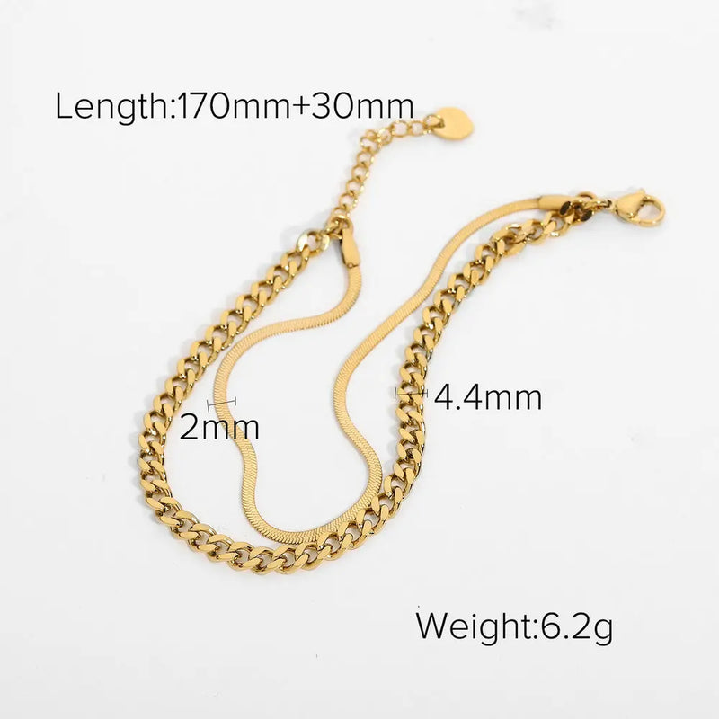 Online Celebrity Double Bracelet Cuba Chain Metal Titanium Steel Lady