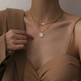 18K Plated Steel Miami Cuban Chain Pearl Charm Necklace for Women