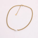 18K Plated Steel Miami Cuban Chain Pearl Charm Necklace for Women