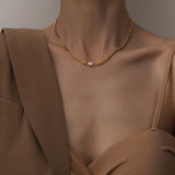 18K Plated Steel Miami Cuban Chain Pearl Charm Necklace for Women