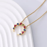 Colorful CZ Zircon Moon Necklace 18k Plated
