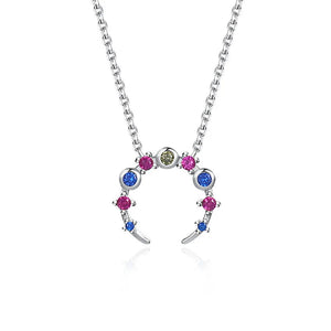Colorful CZ Zircon Moon Necklace 18k Plated