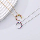 Colorful CZ Zircon Moon Necklace 18k Plated