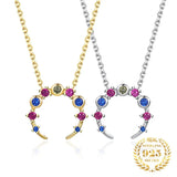Colorful CZ Zircon Moon Necklace 18k Plated