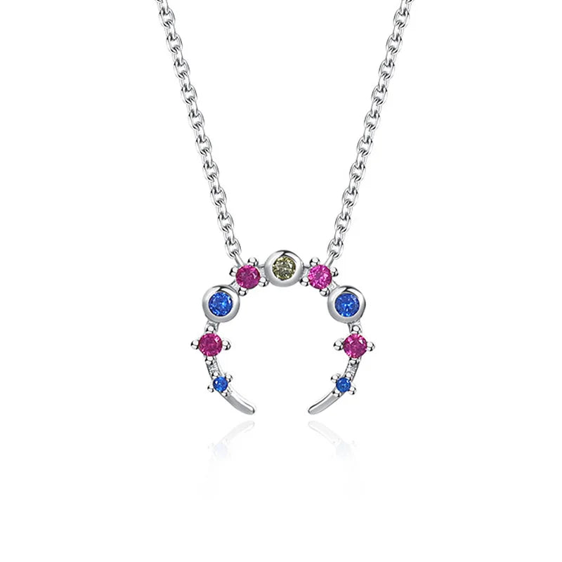 Colorful CZ Zircon Moon Necklace 18k Plated