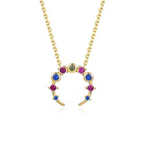 Colorful CZ Zircon Moon Necklace 18k Plated