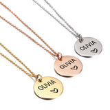 Personalized Stainless Steel Necklace Round Charm Unisex