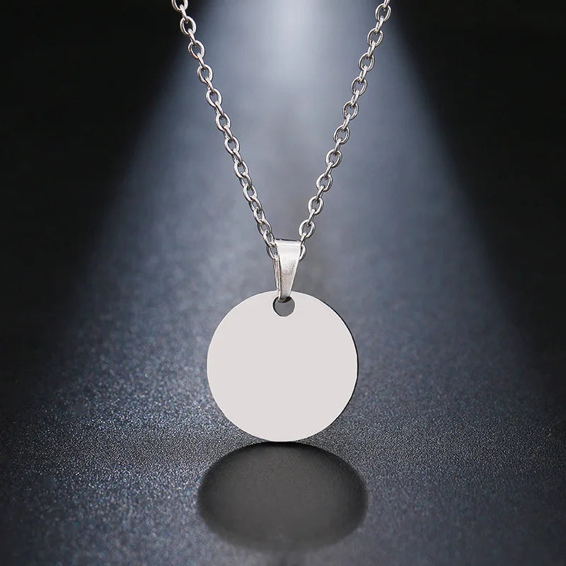 Personalized Stainless Steel Necklace Round Charm Unisex