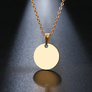 Personalized Stainless Steel Necklace Round Charm Unisex