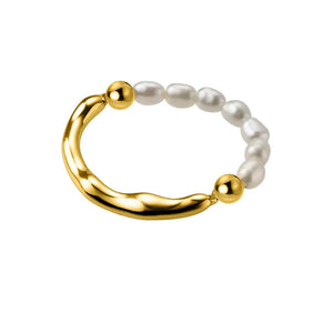 925 Silver Irregular Pearl Adjustable Ring Women Fine Jewelry