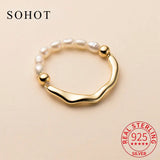 925 Silver Irregular Pearl Adjustable Ring Women Fine Jewelry