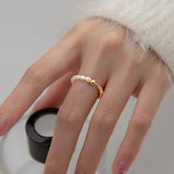 925 Silver Irregular Pearl Adjustable Ring Women Fine Jewelry
