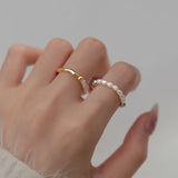 925 Silver Irregular Pearl Adjustable Ring Women Fine Jewelry