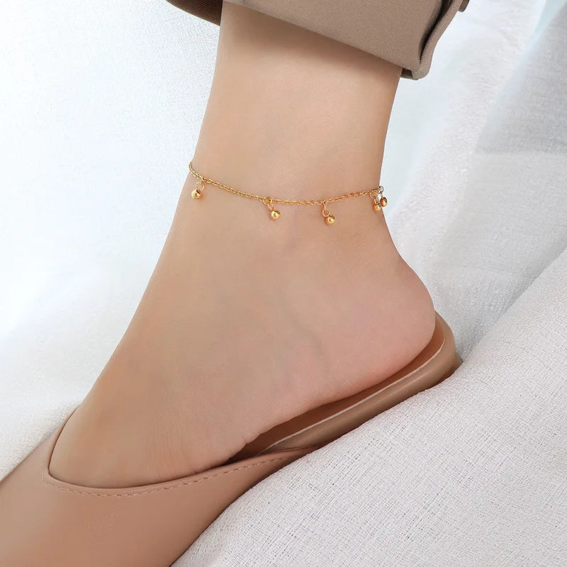 Stainless Steel Plated Anklet for Women with Round Beads