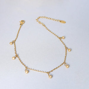 Stainless Steel Plated Anklet for Women with Round Beads