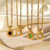 Stainless Steel Necklace with Emeralds Pendant and CZ, 1 PC