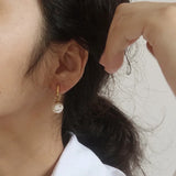 Stainless Steel Round Pearl Drop Huggie Earrings for Women
