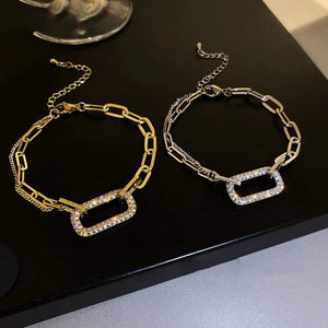 Vintage Geometric Crystal Charm Bracelet Chain Cuff for Women