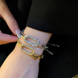 Vintage Geometric Crystal Charm Bracelet Chain Cuff for Women