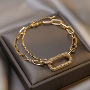 Vintage Geometric Crystal Charm Bracelet Chain Cuff for Women