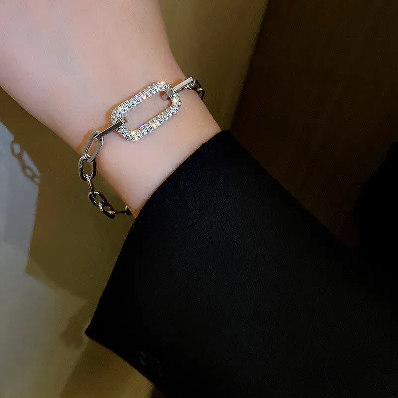 Vintage Geometric Crystal Charm Bracelet Chain Cuff for Women