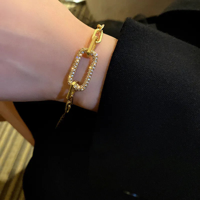 Vintage Geometric Crystal Charm Bracelet Chain Cuff for Women